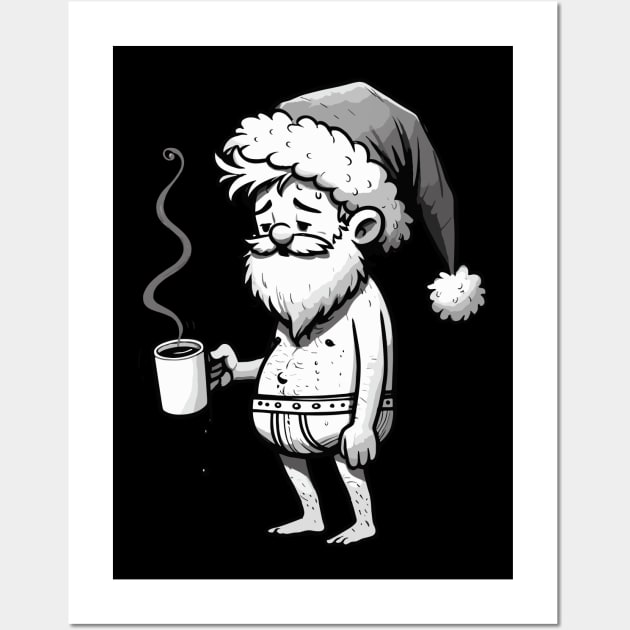 tired Santa Claus with coffee Wall Art by ArtisticBox